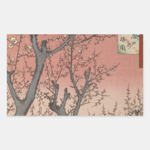 Träd Blommars Plum Garden Japanska Rektangulärt Klistermärke