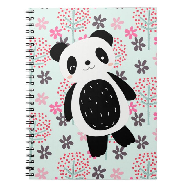 Träd, Blommor och Panda Bears Anteckningsbok Med Spiral (Framsidan)