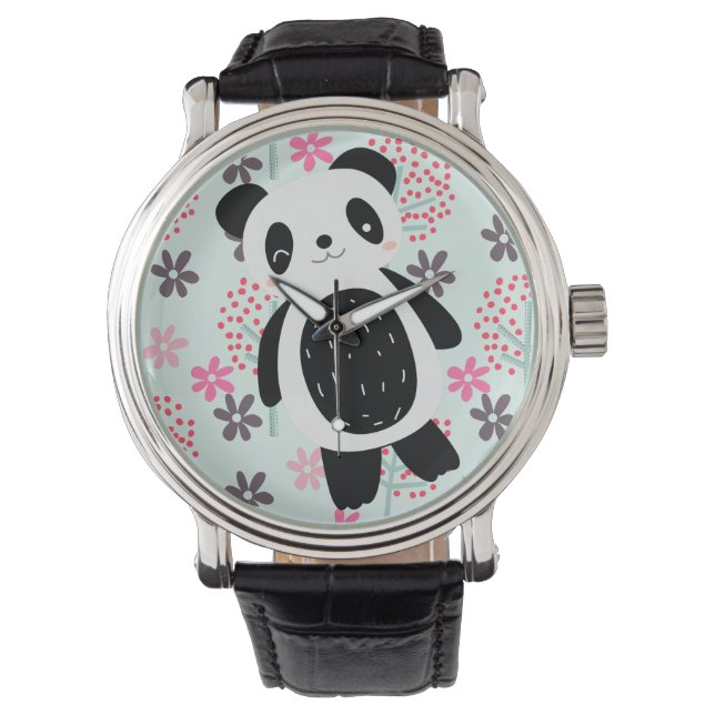 Träd, Blommor och Panda Bears Armbandsur (Framsida)