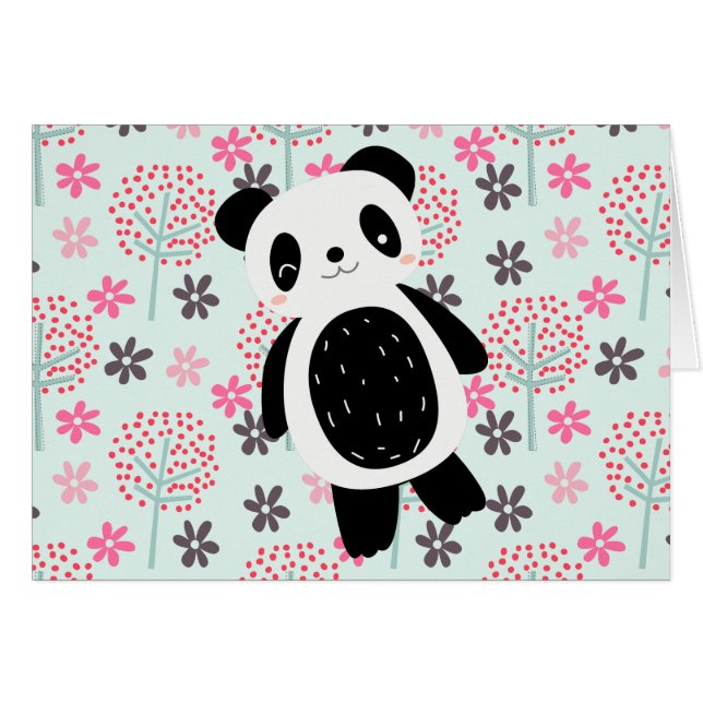 Träd, Blommor och Panda Bears Hälsningskort (Framsidan Horizontal)