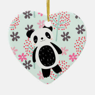 Träd, Blommor och Panda Bears Julgransprydnad Keramik