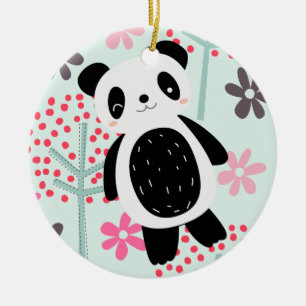 Träd, Blommor och Panda Bears Julgransprydnad Keramik