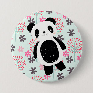 Träd, Blommor och Panda Bears Knapp