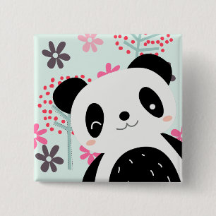 Träd, Blommor och Panda Bears Knapp