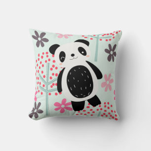 Träd, Blommor och Panda Bears Kudde