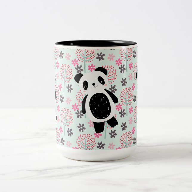 Träd, Blommor och Panda Bears Två-Tonad Mugg (Center)