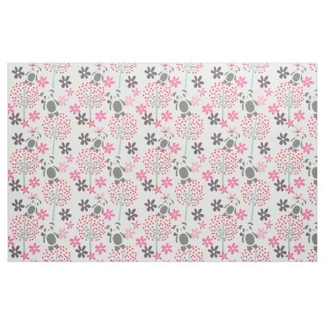 Träd, blommor och Pandabjörntyg Tyg (Fat Quarter)