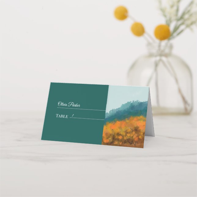 Träd Blue Mountain för hösten Fall Forest Placeringskort (Framsida)