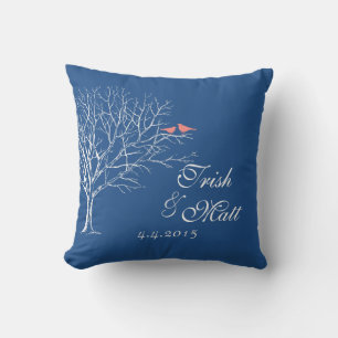 Träd Branched Grått Coral Birds Bröllop Pillow Kudde