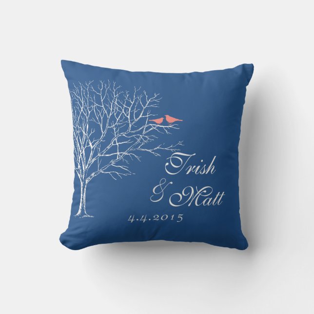 Träd Branched Grått Coral Birds Bröllop Pillow Kudde (Framsida)