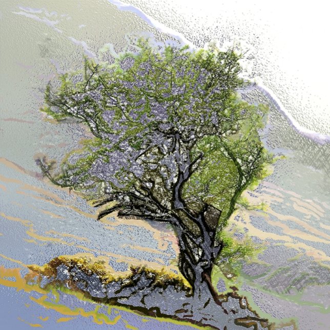 TRÄD BREVPAPPER (A beautiful digital oil of a lone mountain tree. )