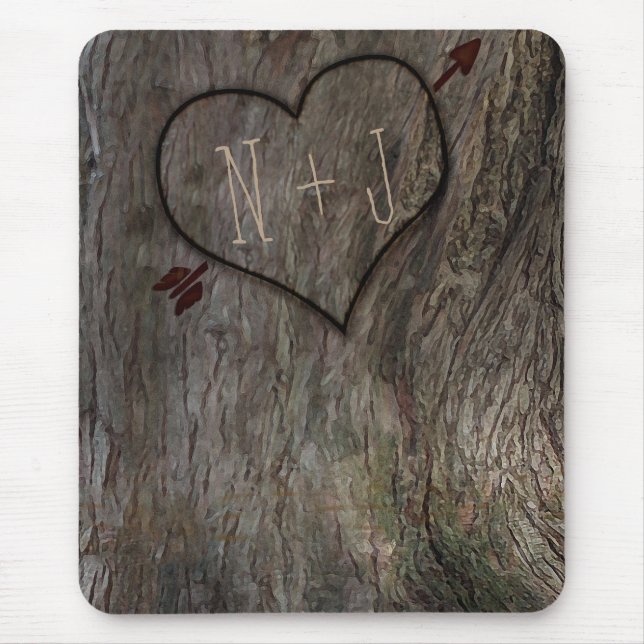 Träd + Carved Heart Rustic Land Mouse Pad Musmatta (Framsidan)