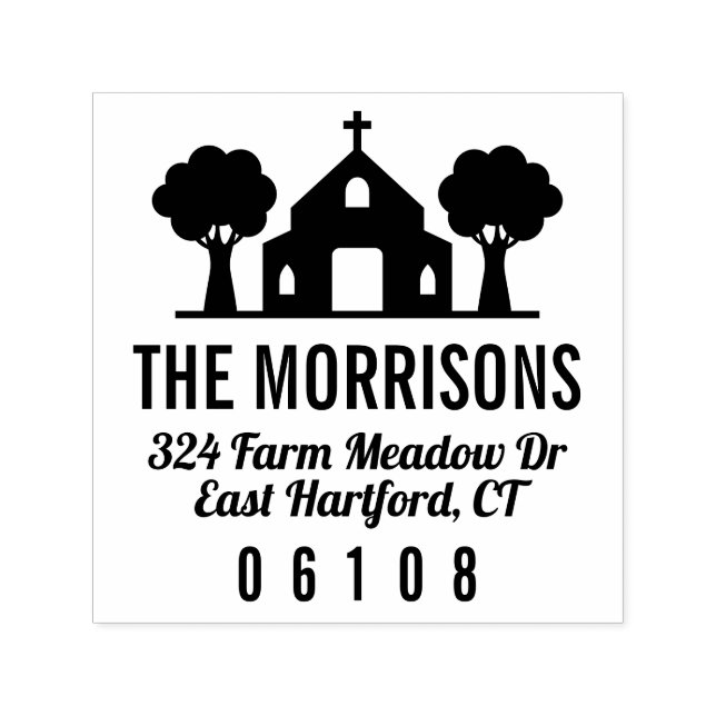 Träd Church Namn & Returadress Självfärgande Stämpel (Design)