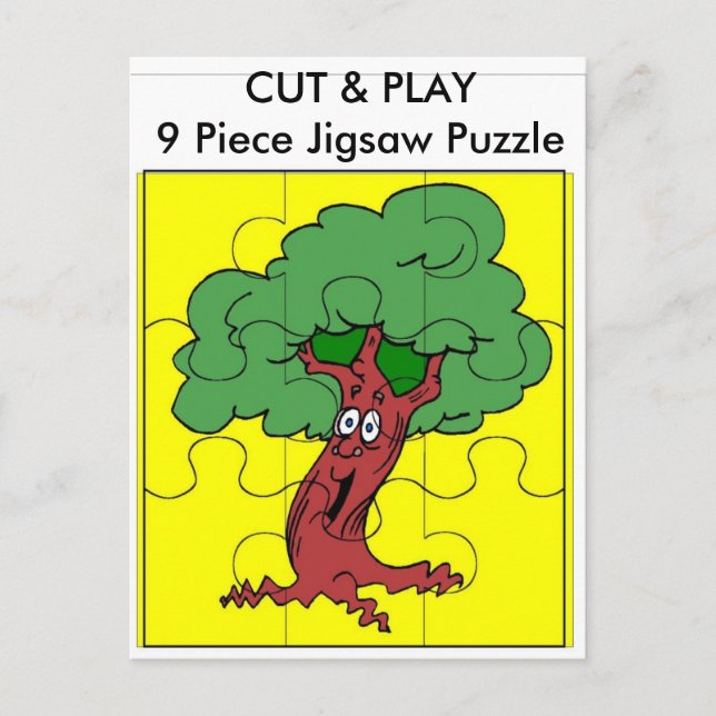 Träd, CUT & PLAY 9 Biet Jigszawa Puzzle Vykort (Framsida)