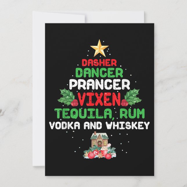 Träd Dasher Prancer Vixen Tequila Whiskey Tack Kort (Framsida)