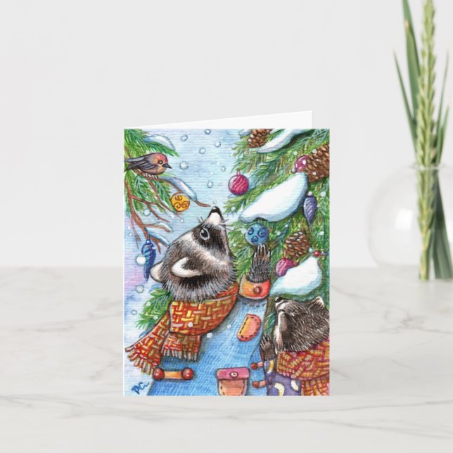 Träd dekorerar helgkort (Framsida)