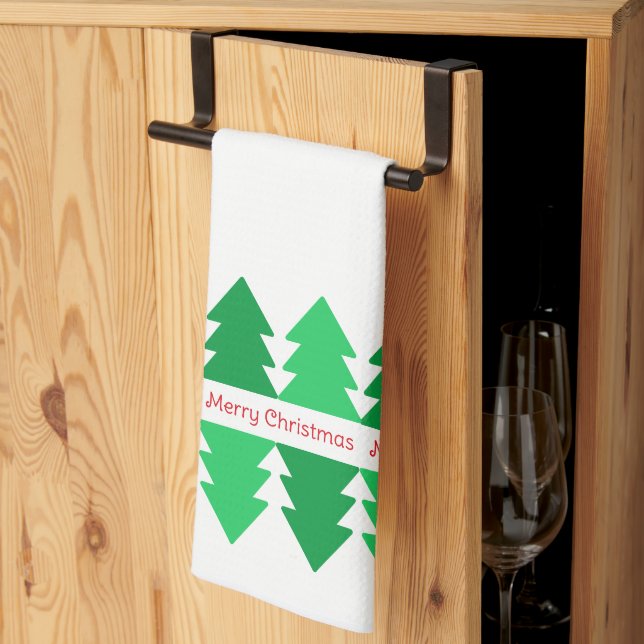 Träd design för enkel Red God jul Grönt  Kökshandduk (Thirds Fold)