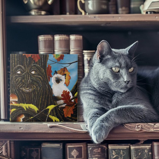 Träd Ent Cat Autumn Fantasy Kakelplatta (Skapare uppladdad)