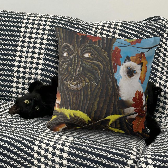 Träd Ent Cat Autumn Fantasy Kudde (Skapare uppladdad)