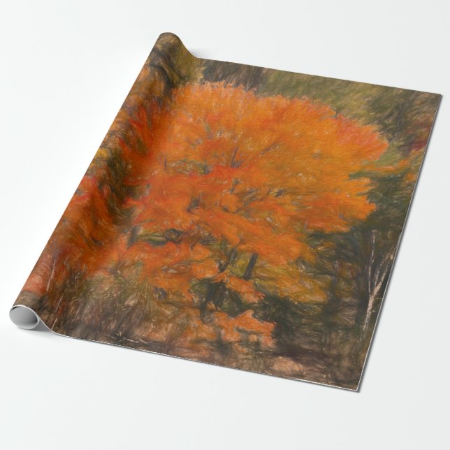 Träd Fall Woodland Orange Sketch Art Presentpapper (Utrullad)