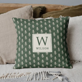 Träd familj Rustic Gräs Namn Monogram jul Kudde