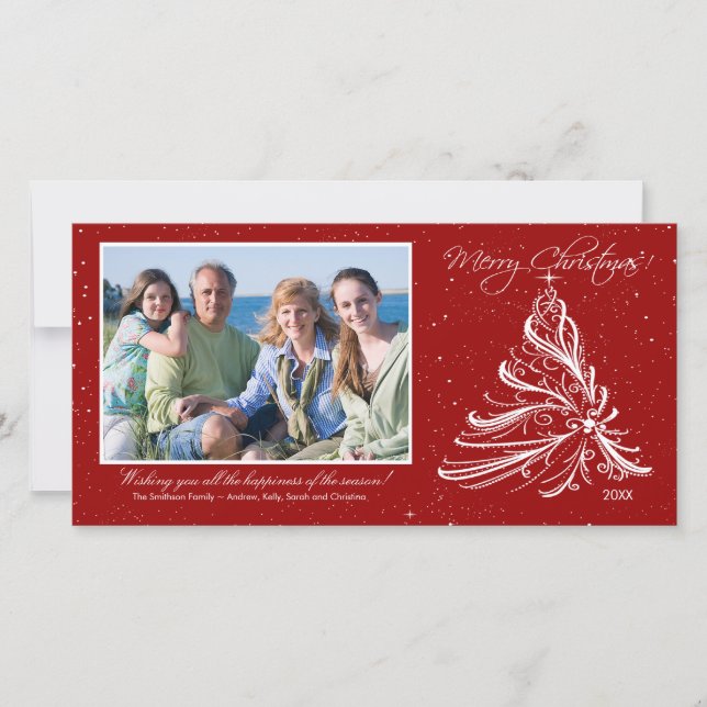 Träd-familjens julfotoport i elegant julkort (Framsida)