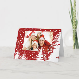Träd-familjens julfotoport i snö täckt helgkort