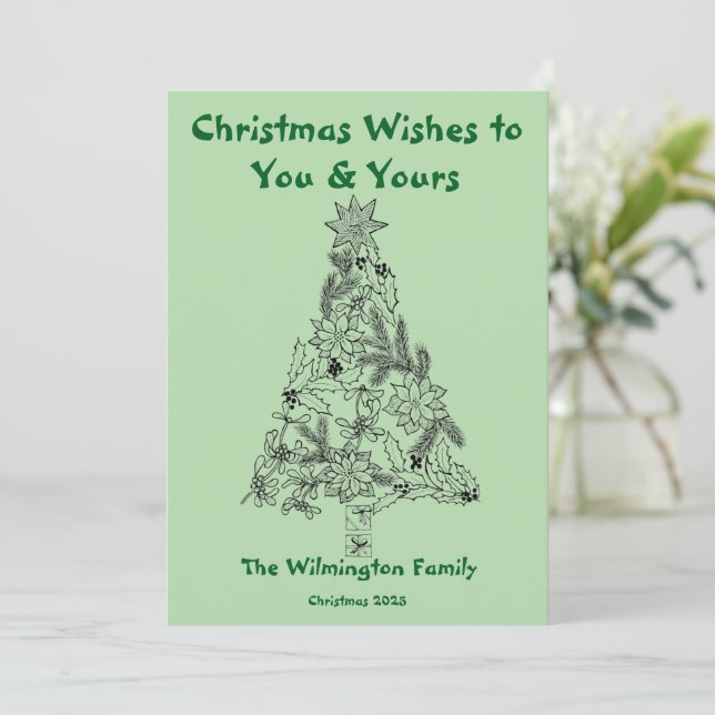 Träd-familjens julklapp i sluttande Grönt Kort (Stående Fram)