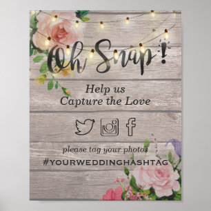 Träd Floral Sträng Ljus Snap Hashtag Bröllopsskylt Poster