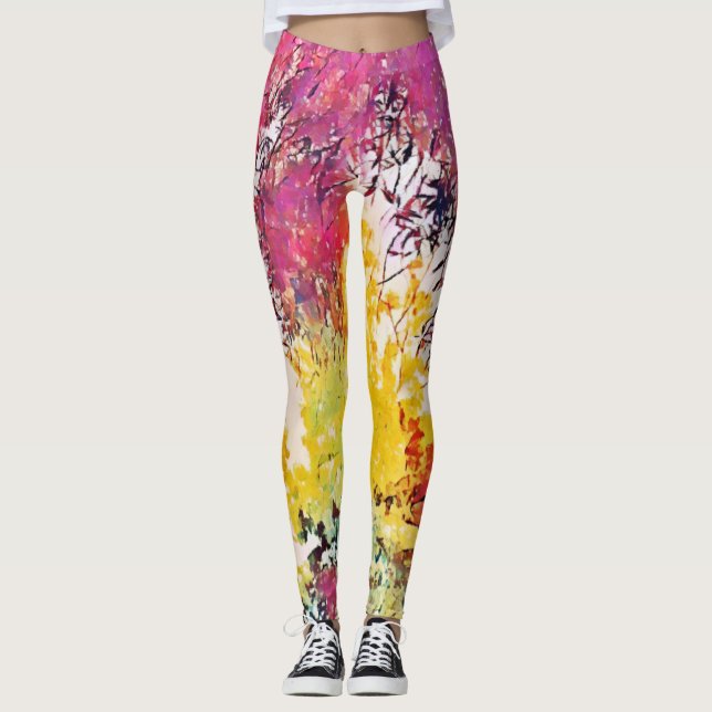 Träd Flowers Artsy Blommigt Stil Art Leggings (Framsida)