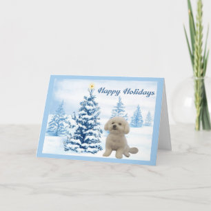 Träd för Bichon Frise julkortblått Helgkort