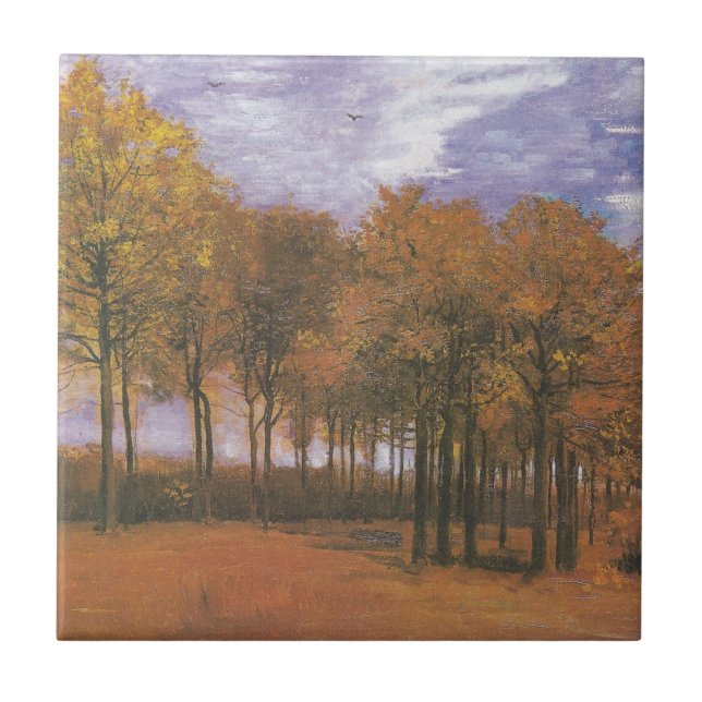 Träd för den Van Gogh höstnedgången lämnar öde Kakelplatta (Framsidan)