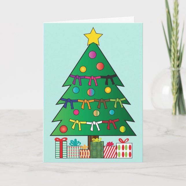 Träd för helgdag för kampsportbältejul helgkort (Framsida)