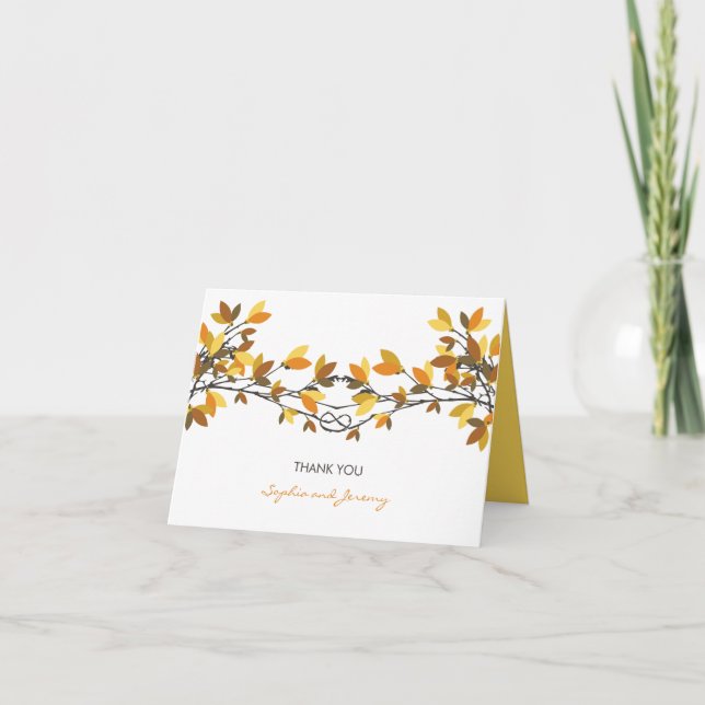 Träd för höst för älskarefnurranedgång som gifta tack kort (Framsida)