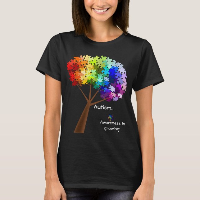 Träd för pussel för Autismmedvetenhetregnbåge Tee Shirt (Framsida)