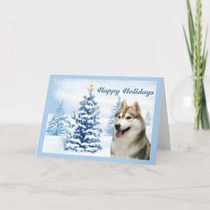 Träd för siberian huskyjulkortblått helgkort