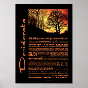 Träd för solnedgång för Desideratadiktafton Poster