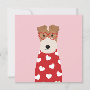 Tråd Fox Terrier Hund Hjärt Glasögon Rosa Kort