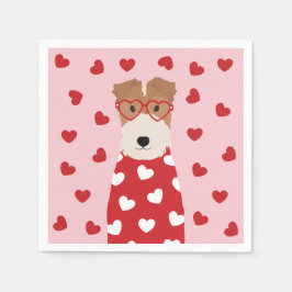 Tråd Fox Terrier Hund Hjärt Glasögon Rosa Röd Pappersservett