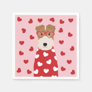 Tråd Fox Terrier Hund Hjärt Glasögon Rosa Röd Pappersservett