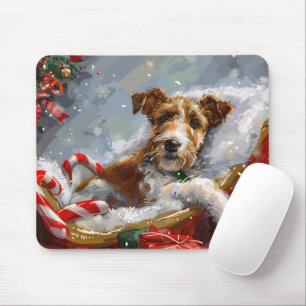 Tråd Fox Terrier Hund Jul Festlig Musmatta