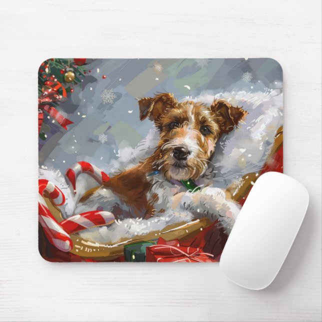 Tråd Fox Terrier Hund Jul Festlig Musmatta (Med mus)