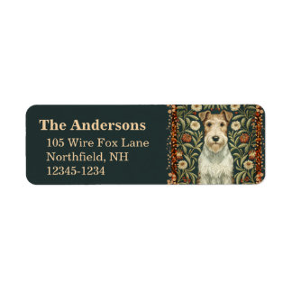 Tråd Fox Terrier i William Morris blomsterstil Returadress Etikett