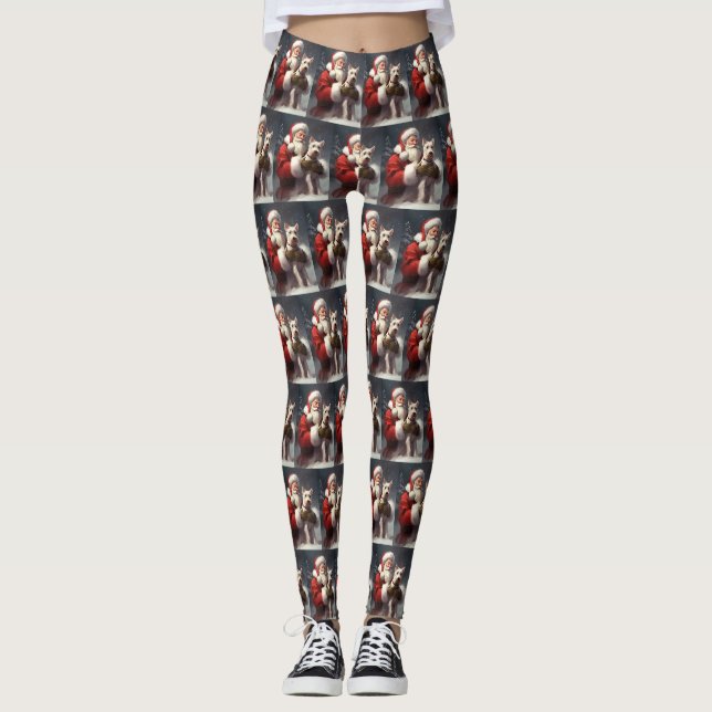 Tråd Fox Terrier Tomte Festlig Jul Leggings (Framsida)