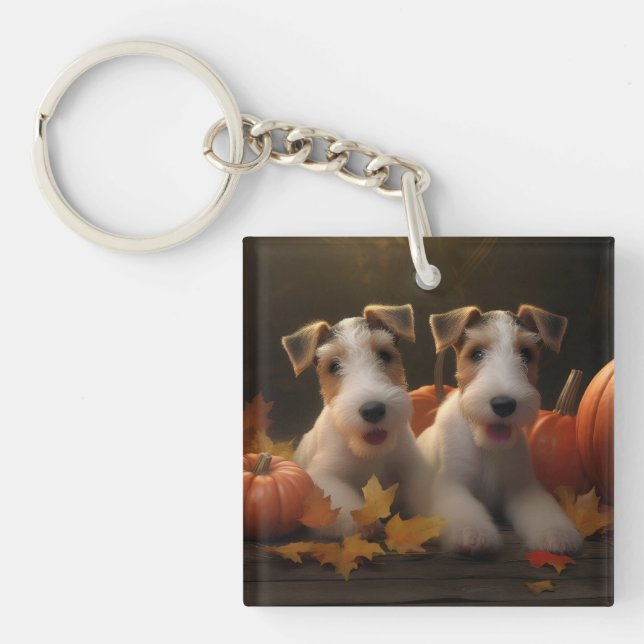 Tråd Fox Terrier Valp Höst Njutning Pumpa (Framsidan)
