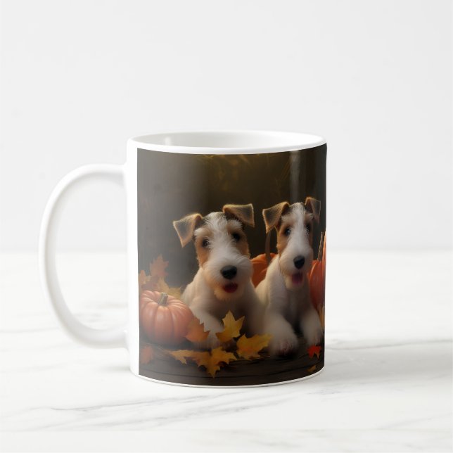 Tråd Fox Terrier Valp Höstglädje Pumpa Kaffemugg (Vänster)