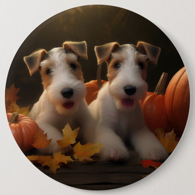 Tråd Fox Terrier Valp Höstglädje Pumpa Knapp (Framsida)