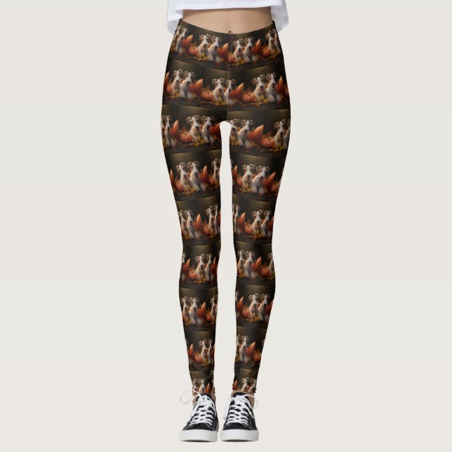 Tråd Fox Terrier Valp Höstglädje Pumpa Leggings (Framsida)