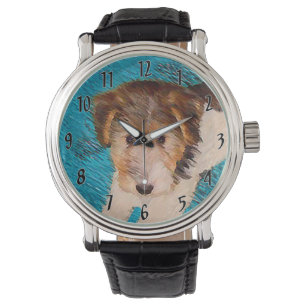 Tråd Fox Terrier Valpmålning - Original Hundkonst Armbandsur