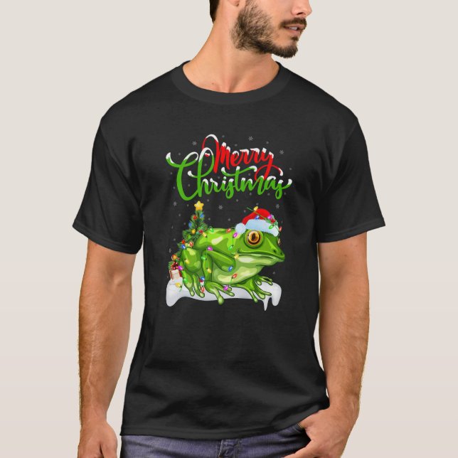 Träd Frog Animal Lover Julafton Lighting Träd Frog T Shirt (Framsida)